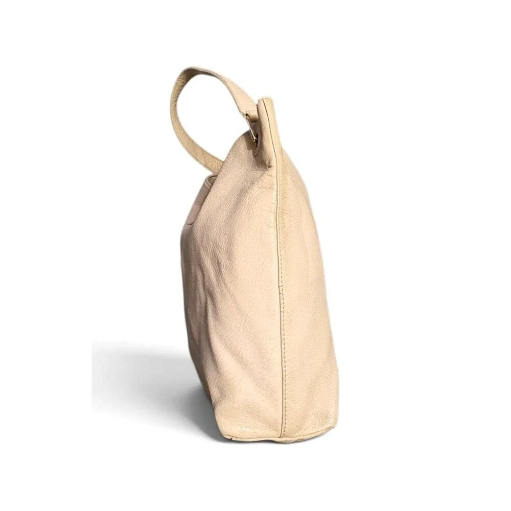 TORY BURCH Plaque Hobo Bag Blush Pebbled Leather Shoulder Purse Beige